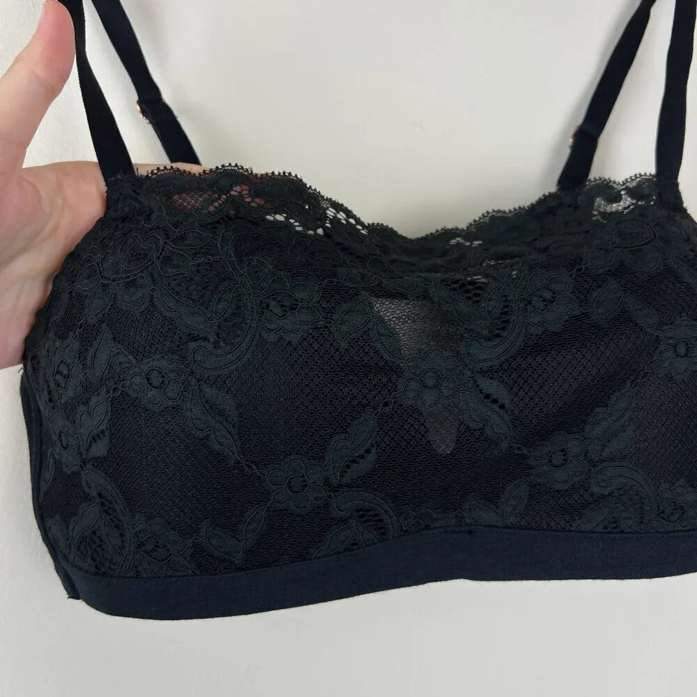 Le Mystere Black Lace Overlay Cotton Touch Wireless Bra
